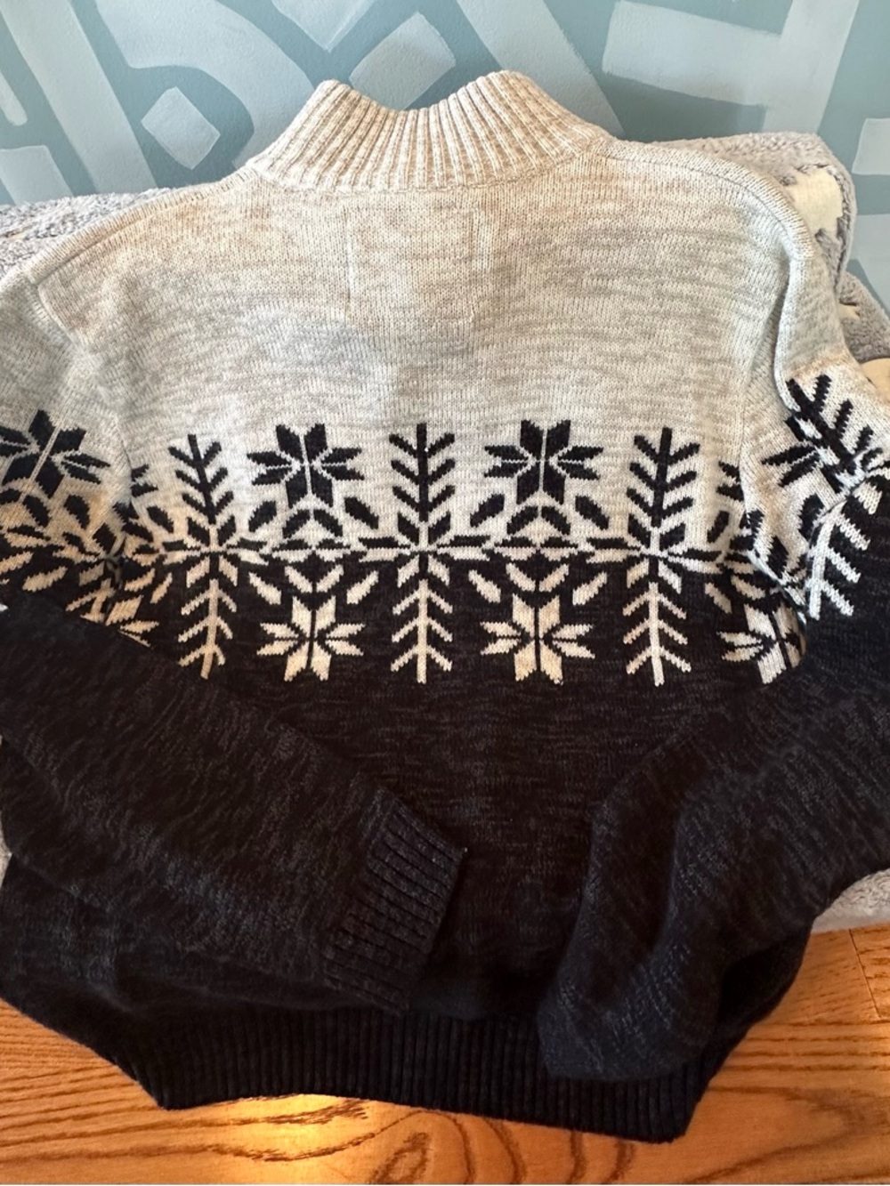 Men's Fair Isle Button Cowl Turtleneck Sweater - Cream & Black - Picture 2 of 4